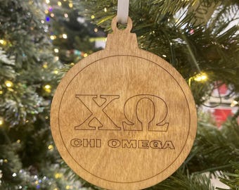 Houten ornament Chi Omega| Chi O Christmas| Aangepaste ornamenten| Cadeaus voor vrouwenclubs| Grieks levenscadeau | Collegecadeau| Officieel gelicentieerde accessoires