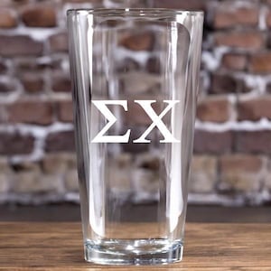 Sigma Chi (ΣΧ) Engraved Pint Glass| 16oz Greek Fraternity Glass| Fraternity Gifts |Big Little Gift| College Barware| College Graduation