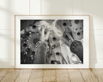 Barcelona svartvitt Sagrada Familia fotografi Spanien arkitektur Fintryck Digital nedladdning