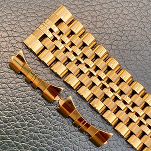 Interesting GOLD 20mm Beads of Rice Watch Bracelet Band w/ Straight & Curved End Links - Sturdy Quality