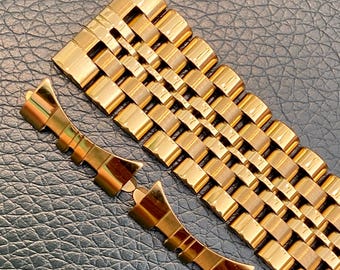 Interessante GOUD 20 mm Beads of Rice horlogeband met rechte en gebogen uiteinden - stevige kwaliteit