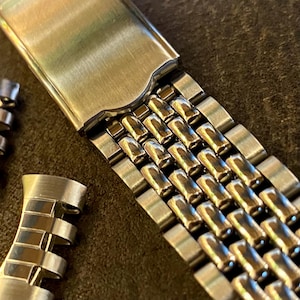 20mm SILVER Stainless Steel Beads of Rice Watch Bracelet Band w/ Curved End Links