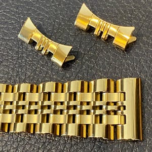 Unusual 19mm GOLD Stainless Steel UPTURNED Beads of Rice Watch Bracelet Band w/ Straight & Curved End Links