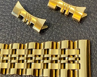 Ongewone 19 mm GOUD roestvrij staal OPGESLAGEN Rijstkralen horlogeband band met rechte en gebogen uiteinden