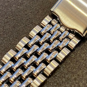 19mm SILVER Stainless Steel Beads of Rice Watch Bracelet Band w/ Curved End Links