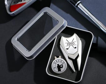 Juego de herramientas para marcar divots de golf personalizados - Juego de reparación de divots de golf y marcador de bola personalizado - Herramienta para marcar divots grabada personalizada - Regalo para él - Regalo de golf