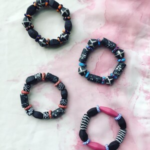 Recycled glass bead slip on stretch bracelet - hand made, artisan, ethical, upcycled beads, one of a kind, unique, durable