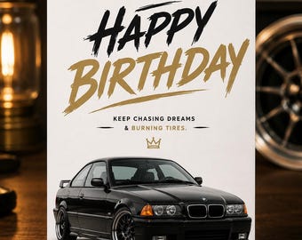 BMW E36 Drift Car Birthday Card | Printable Greeting (Digital Download)