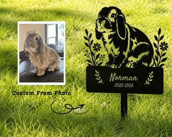 Custom Rabbit Memorial Stake, Personalized Bunny Grave Marker, Pet Memorial Gift, Photo Metal Garden Sign, Loss Remembrance Decor
