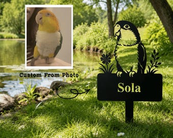 Custom Bird Memorial Stake, Personalized Parrot Grave Marker, Photo Metal Tribute