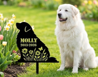 Custom Dog Memorial Grave Marker Great Pyrenees Silhouette Metal Garden Stake