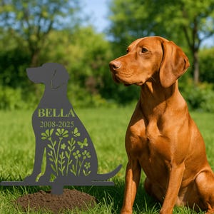 Custom Dog Remembrance Sign– Personalized Dog Tribute, Vizsla Metal Stake, Custom Garden Name Sign, Gift for Dog Lover, Vizsla Memorial