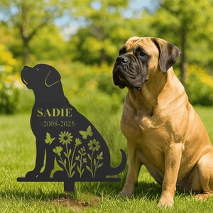 Custom Dog Memorial Stake– Mastiff Memorial, Personalized Pet Grave Marker, Dog Silhouette, Custom Name & Dates, Garden Decor, Sympathy Gift