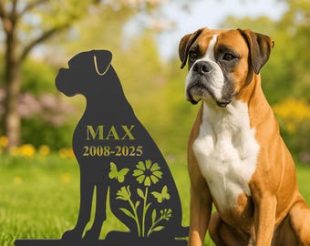 Individueller Gedenkstab für Boxer-Hund – Personalisierter Grabmarker für den Garten