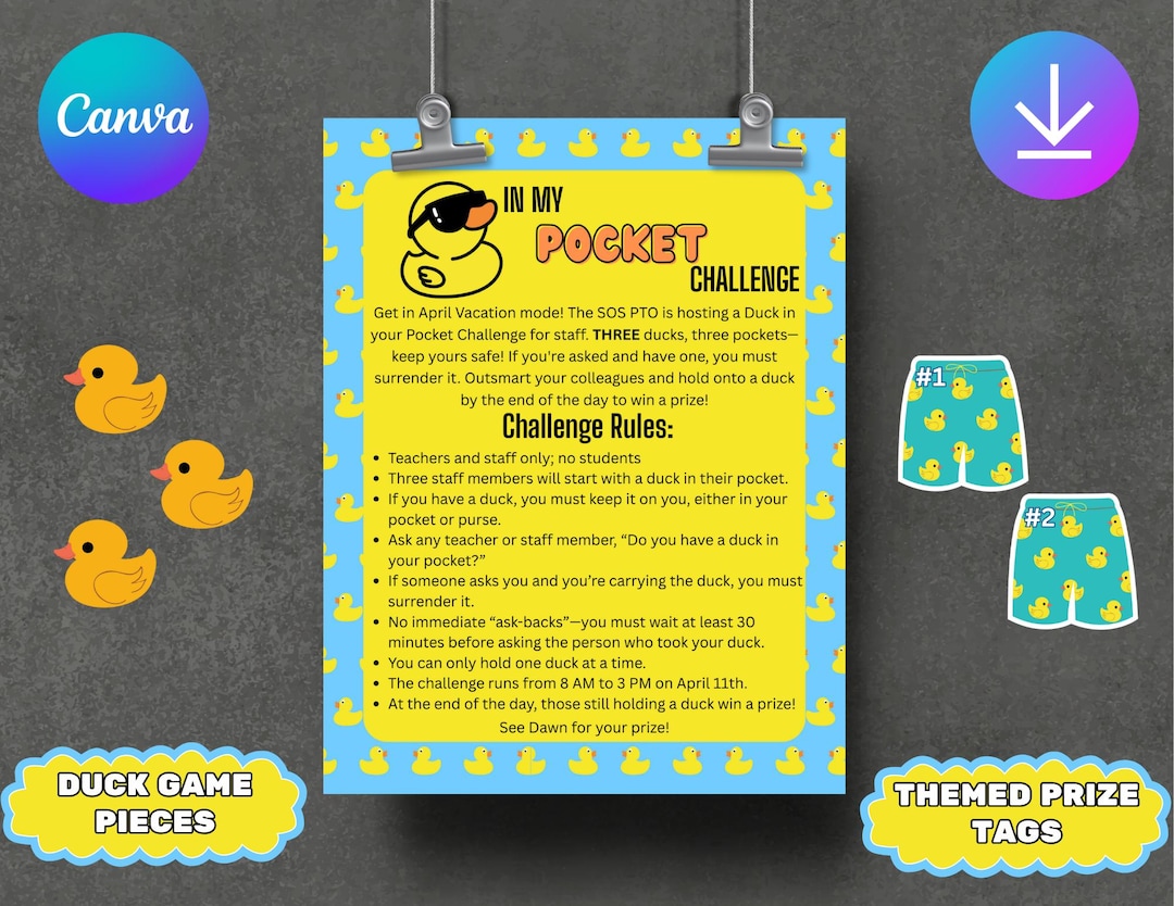 Duck in Pocket School Staff Game Bundle | Teacher Appreciation | PTA ...