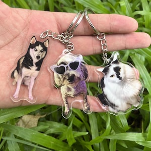 Custom Pet Keychain,Personalized Pet Portrait Key Ring, Handmade Gift for Pet Lovers, Dog & Cat Accessory