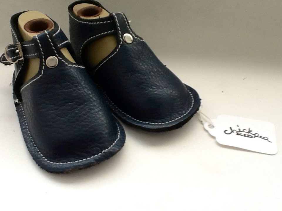 Navy Leather Baby Shoe With Buckle and Rivet Etsy