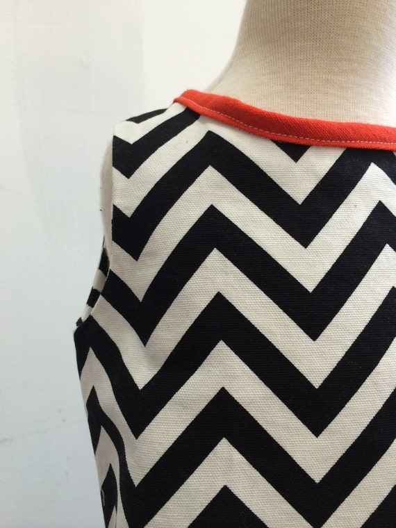 Black and White Chevron Print A Line Dress With Orange Piping Etsy UK