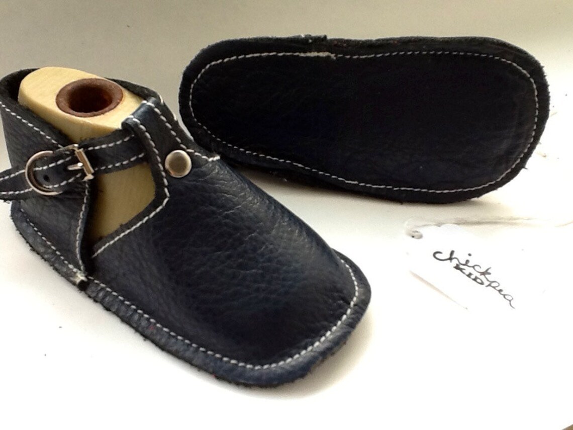 Navy Leather Baby Shoe With Buckle and Rivet Etsy