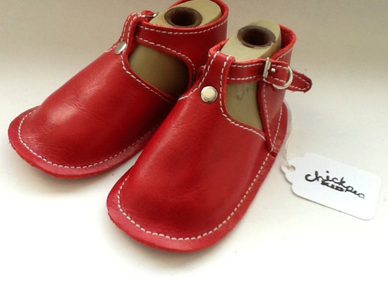 Red Leather Baby Shoe With Buckle and Rivet Etsy