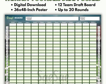 Bacheca del Fantasy Football – Poster 36x48, 12 squadre, 20 round (download digitale)