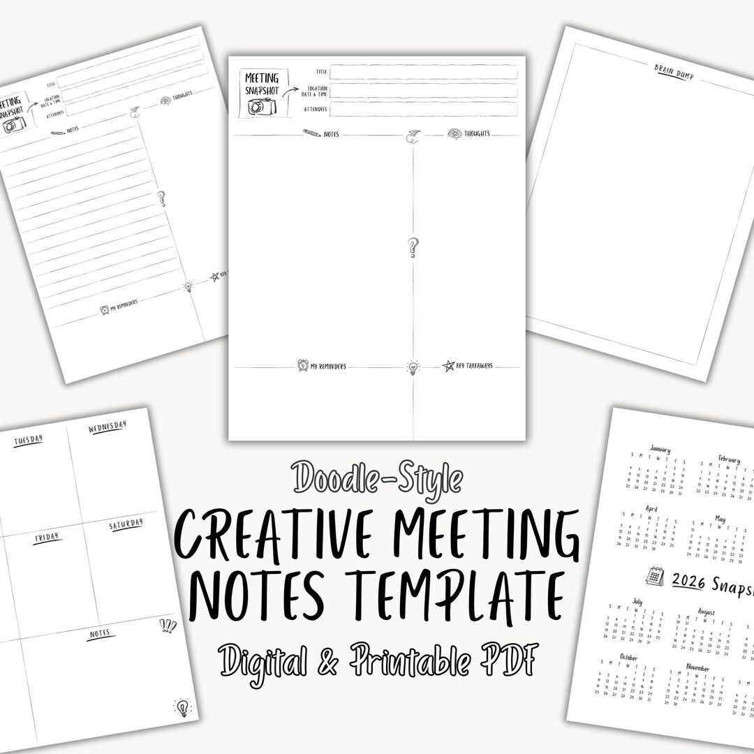 Creative Meeting Notes Template | Doodle Style Note Taking PDF for ...