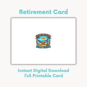 Carte de retraite imprimable - sur le thème de la plage avec au revoir la tension, bonjour la pension | Téléchargement numérique instantané, carte pliable 7 x 5, impression à la maison