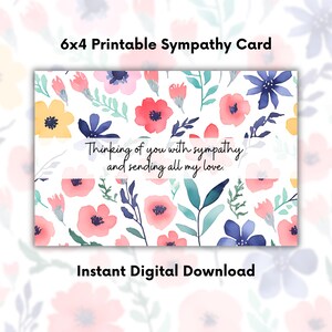 Watercolor Sympathy Card – Elegant Design for Condolences | Printable, Instant Digital Download, 6x4 Foldable Card, Print at Home