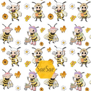 Bees Seamless Pattern – Busy Bees at Work, Honeycomb Digital Paper, Instant Download, High-Resolution PNG & JPEG