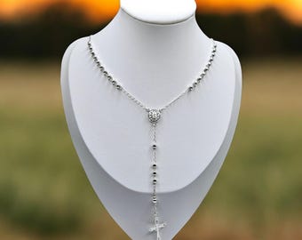 Rosary Sterling Silver 925 Necklace 24"