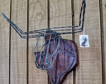 Recycled Wire sculpture Longhorn wall hanger