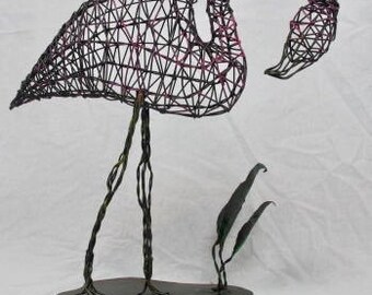 Aztec Flamingo #2 metal wire sculpture bird