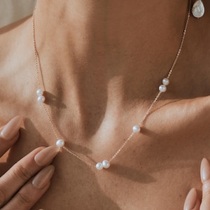 Freshwater Pearl Necklace Dainty Pearl Choker Minimalist Bridal Jewelry Gift for Her Bridesmaid Necklace Real Pearl Jewelry