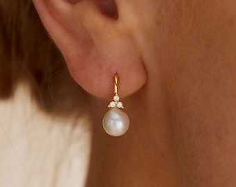 Sterling Pearl Earrings, Three Stone Cluster Studs, Natural Freshwater Pearl Jewelry, 925 Silver Wedding Earrings, Bridesmaid Gift for Her