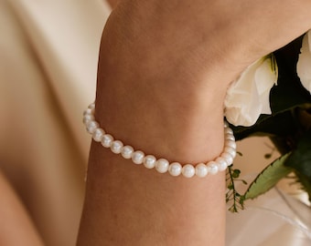 Freshwater Pearl Bracelet, Seamless Stretch Bead Bracelet, Minimalist Clasp Free Jewelry, Bridesmaid Gift, Pearl Jewelry Set