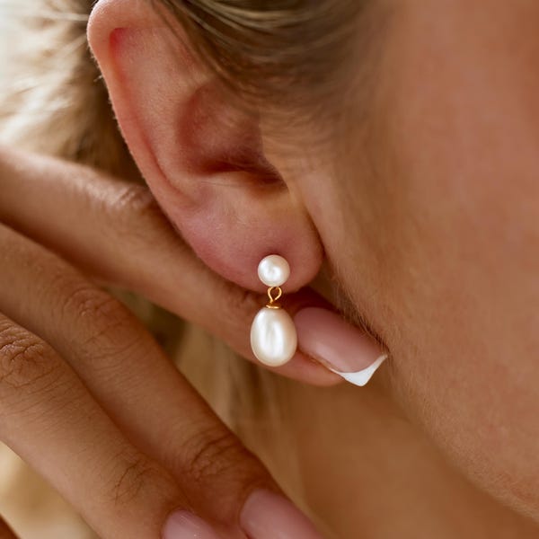 Freshwater Pearl Earrings, Drop Pearl Earrings, Minimalist Gold Jewelry, Bridal Earrings, Bridesmaid Gift, Anniversary Gift, Gifts for Mom