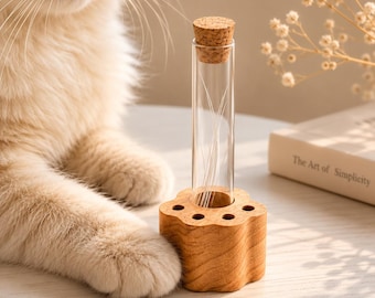 Gepersonaliseerde houder voor kattensnorharen, gegraveerd met naam, aandenken aan je kat, vaas in de vorm van een snorhaar, cadeau voor kattenliefhebbers