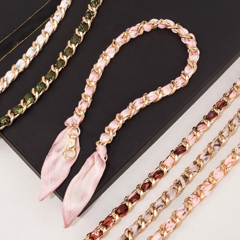 Scarf Weave Metal Bag Chain，Replacement Purse Shoulder Chain，Long Extendable Minimalist Strap image 1