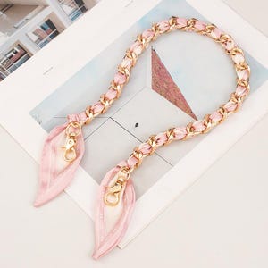 Scarf Weave Metal Bag Chain，Replacement Purse Shoulder Chain，Long Extendable Minimalist Strap silk powder