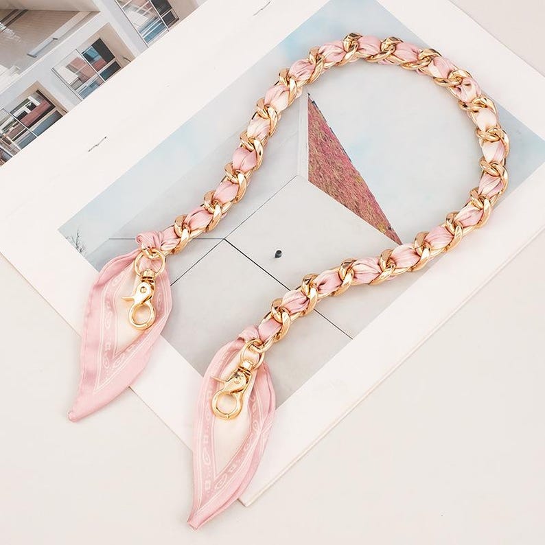 Scarf Weave Metal Bag Chain，Replacement Purse Shoulder Chain，Long Extendable Minimalist Strap silk powder
