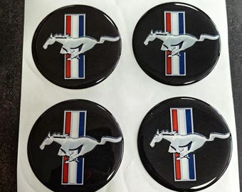 Mustang Wheel Center Cap Decals: 3D Domed Stickers (Set of 4)