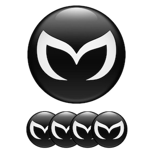 Mazda Wheel Stickers: Domed Epoxy Rim Decals, Black & Gray (Set of 4)