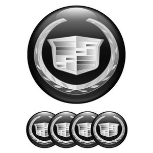 Cadillac Gel Wheel Stickers x4 – Glossy Domed Epoxy Rim Decals 3D Resin Hub Cap Badges – Self-Adhesive, Stylish Designs  37 Models 60 sizes