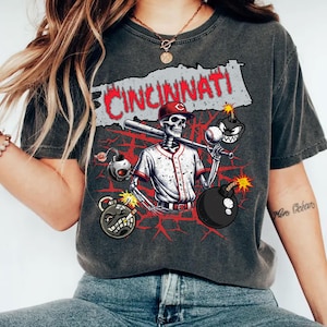 Camiseta Comfort Colors® Cincinnati, camiseta de fanático del béisbol de Cincinnati, camiseta de fanático del béisbol, camiseta de esqueleto, mercancía de béisbol de Cincinnati