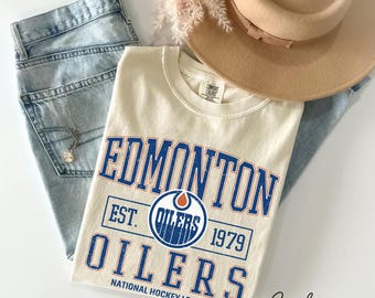 Comfort Colors® Vintage 90s Edmonton Oilers T-Shirt, Edmonton Oilers T-shirt, Jersey Hockey T-shirt