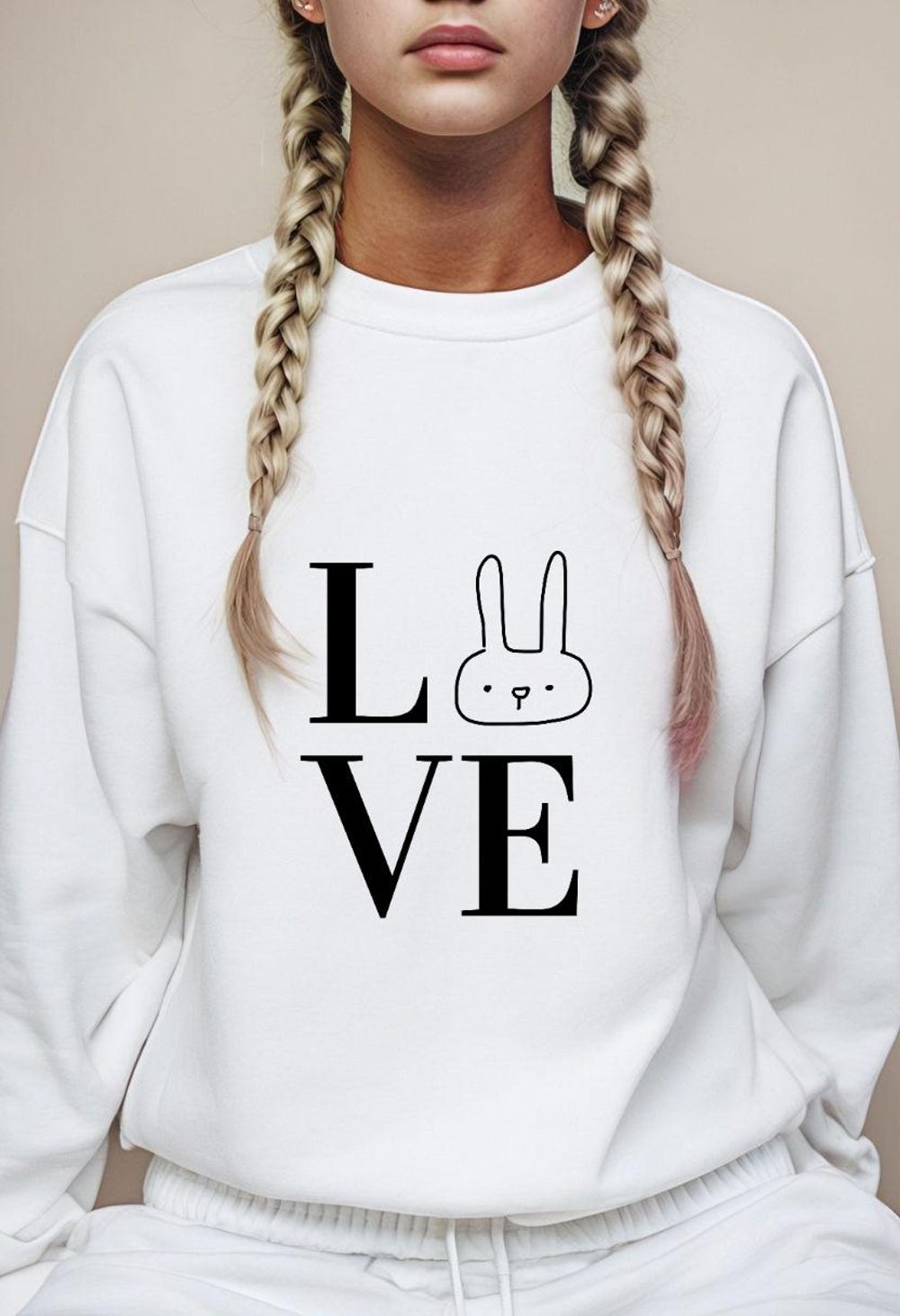 Cute Love Rabbit Sweatshirt, Crewneck For Cozy Days, Perfect Gift For Valentine'S Day, Easter, Spring Fashion, Animal Lover Bespoketshirt
