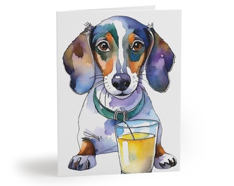 Dachshund Sneaks a Sip Greeting cards (8, 16, and 24 pcs)