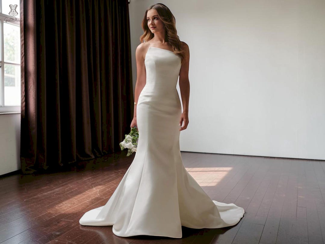 asymmetrical mermaid wedding dress Sculpted One Shoulder Bridal Gown With Draped Detail JB43274