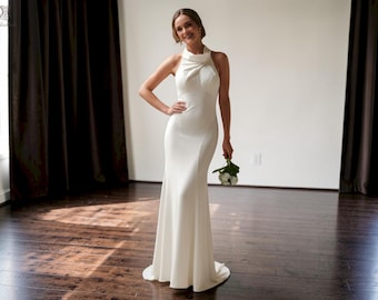 Halter Top Wedding Dress Highneck Wedding Gown Satin Mermaid Wedding Dress  Halter Neck Wedding Dress Backless Wedding Dress - Etsy