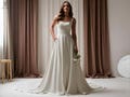 Simple A-Line Crepe Wedding Gown, Square Neck, Button Back Train product logo